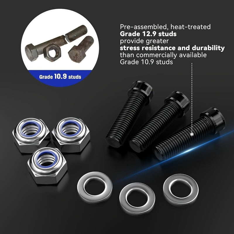 Suspension Lift Kit Material: 6061 Aluminum, Fitment: 2004-2024 for Ford F150 2WD and 4WD 3" Front；OD: 149MM, ID: 77.7MM, Thickness: 50MM. PCD: 3X117-3X117. Includes: M10*1.5*40 Hex Socket Screws x6, M10*1.5 Lock Nuts x6