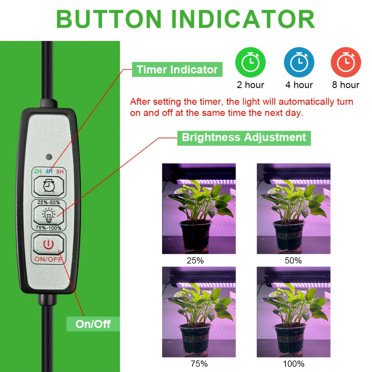 LED Full Spectrum Plant Grow Light Strip, 15.74in/19.68in Magnetic Grow Lamp, Smart Timing 2H/4H/8H, Equipped with Hooks, Easy to Install