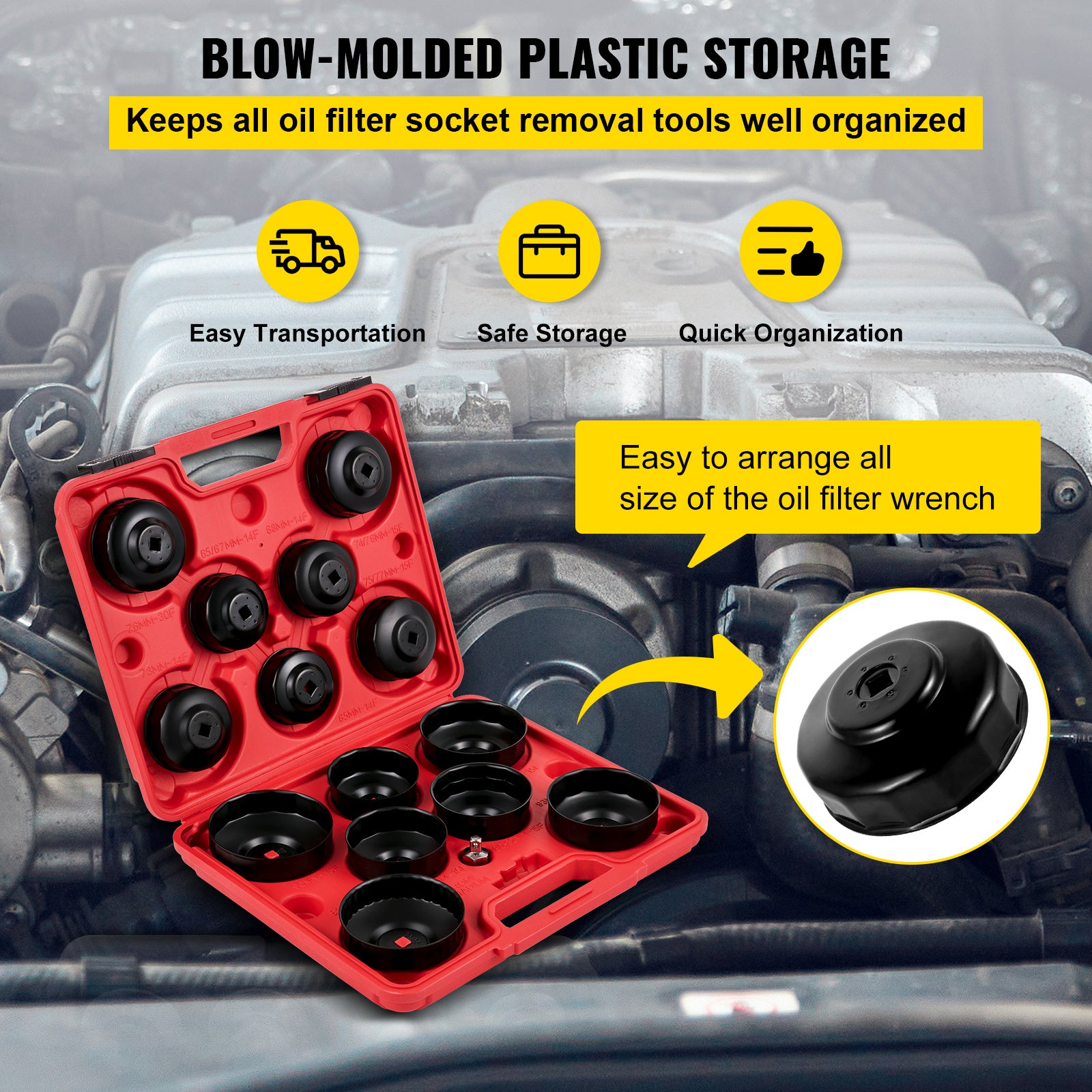 VEVOR Oil Filter Socket Set 14-Piece / 30-Piece Oil Filter Cap Wrench Set