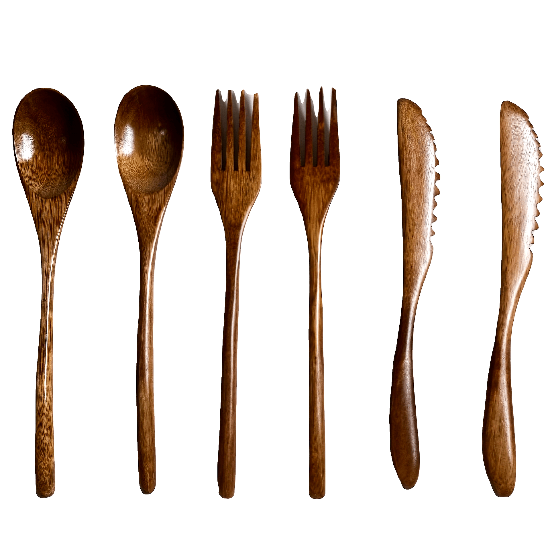 Handcrafted Nanmu Wood Cutlery Set – Solid Wood 22.5cm Knife, Fork & Spoon – Natural Wood Texture, Vintage Design, Simple Rustic Style Cutlery Set