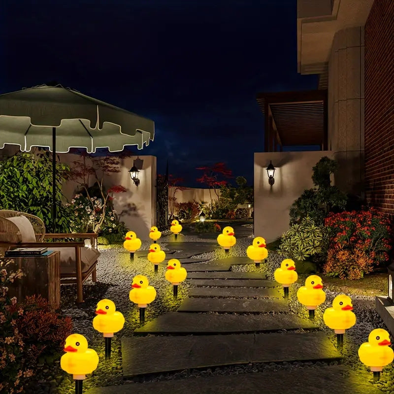 Solar Yellow Duck Light, Multi-Color Changing 8 LED, for Flower Garden Courtyard, Christmas and Halloween Decorative String Light