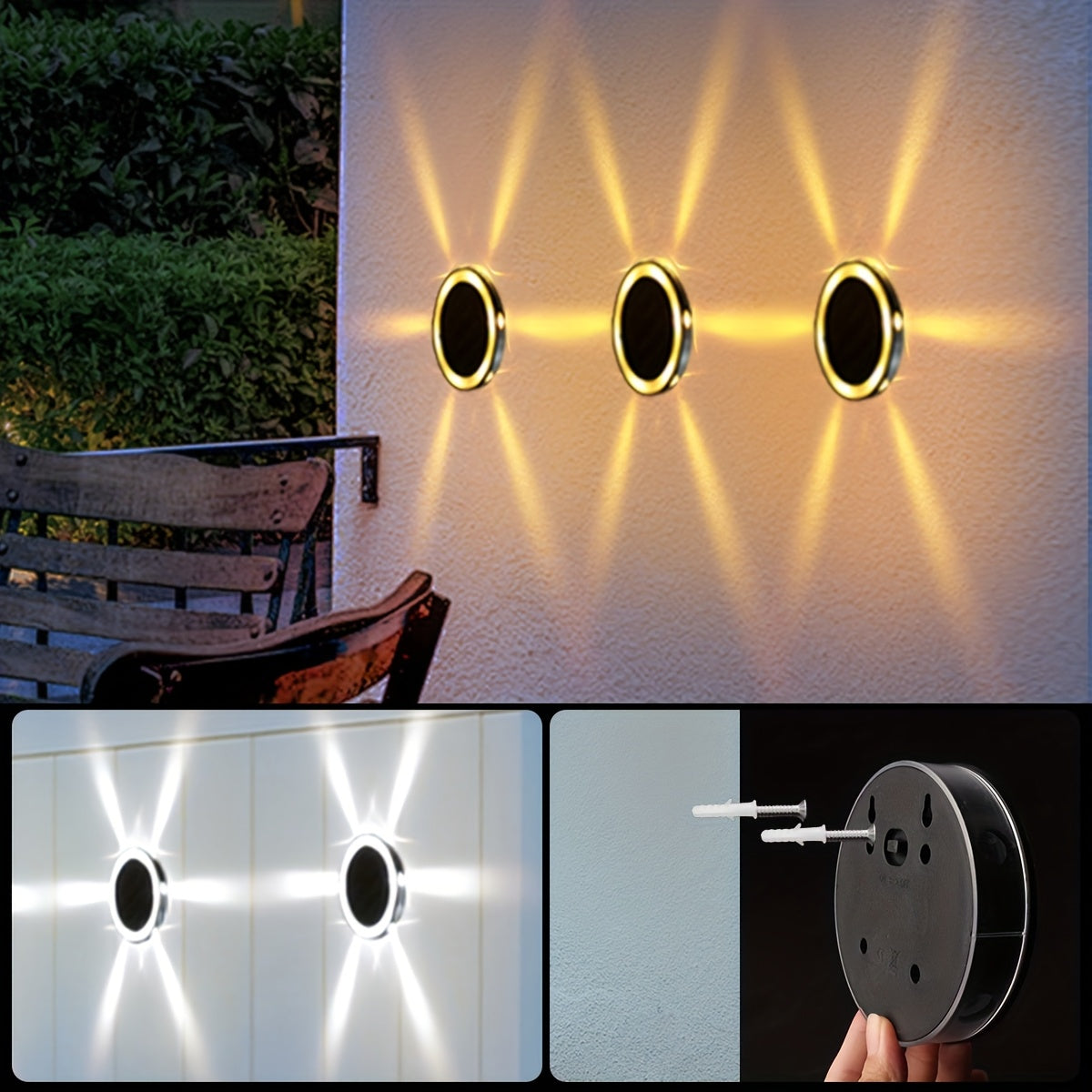 4-Piece 6LED Solar Ground Light, Garden Ground Deck Light, Suitable for Path, Park, Courtyard, Lawn, Villa, Halloween Christmas Party Decorative Lighting, Light Sensor Control, Outdoor IP44 Durable Warm White