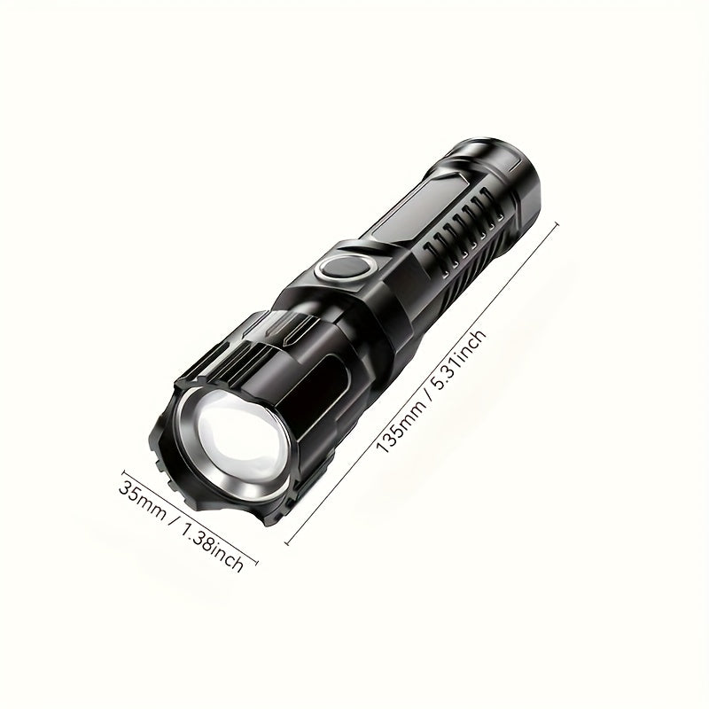 1Pc LED Super Bright Flashlight, High Lumen Tactical Flashlight, 3 Adjustable Modes with Zoom Function, Portable Camping Torch, Built-in Lithium Battery, IP44 Protection Rating, Ideal for Outdoor Hiking and Home Emergency