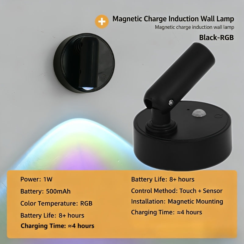 LED multi-functional wireless spotlight, multiple color modes, adjustable brightness, perfect for plants and artwork – no-drill installation, touch control, white and black, suitable for bedrooms, living rooms, hallways, artwork lighting