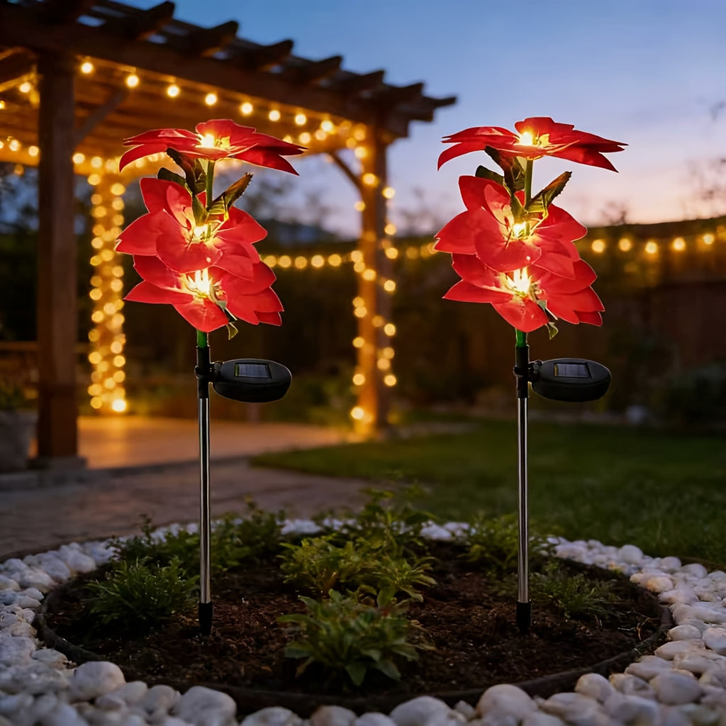 8-Piece Solar Large Red Flower LED Light Set, Realistic Design, Suitable for Garden Decoration. These Semi-Flush Mount Lawn Lights Come with a Switch, Perfect for Outdoor Spaces such as Courtyard, Patio, Lawn.