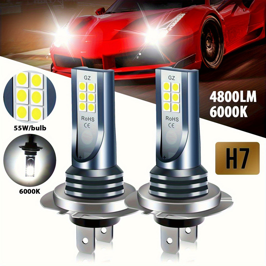 2Pcs H7 2835 12SMD LED High Beam Bulb Set White 6000K Bulbs