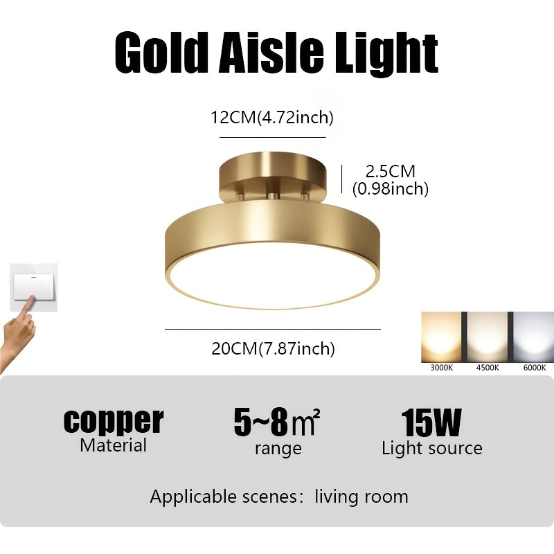 Brass Light Luxury Ceiling Light for Entryway, Home Hallway, Balcony, Front Door Lighting Fixture