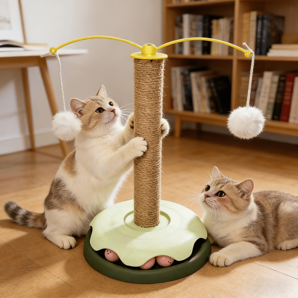 节省空间的猫咪一体猫抓柱 剑麻耐磨不掉屑猫抓板 带逗猫球轨道 小型立式猫爬架 解闷自嗨磨爪神器 保护家具不占地 家用室内幼猫成猫通用 牛油果绿清新配色 益智互动猫玩具 稳固底座防倾倒 猫咪解闷消耗精力必备宠物用品
