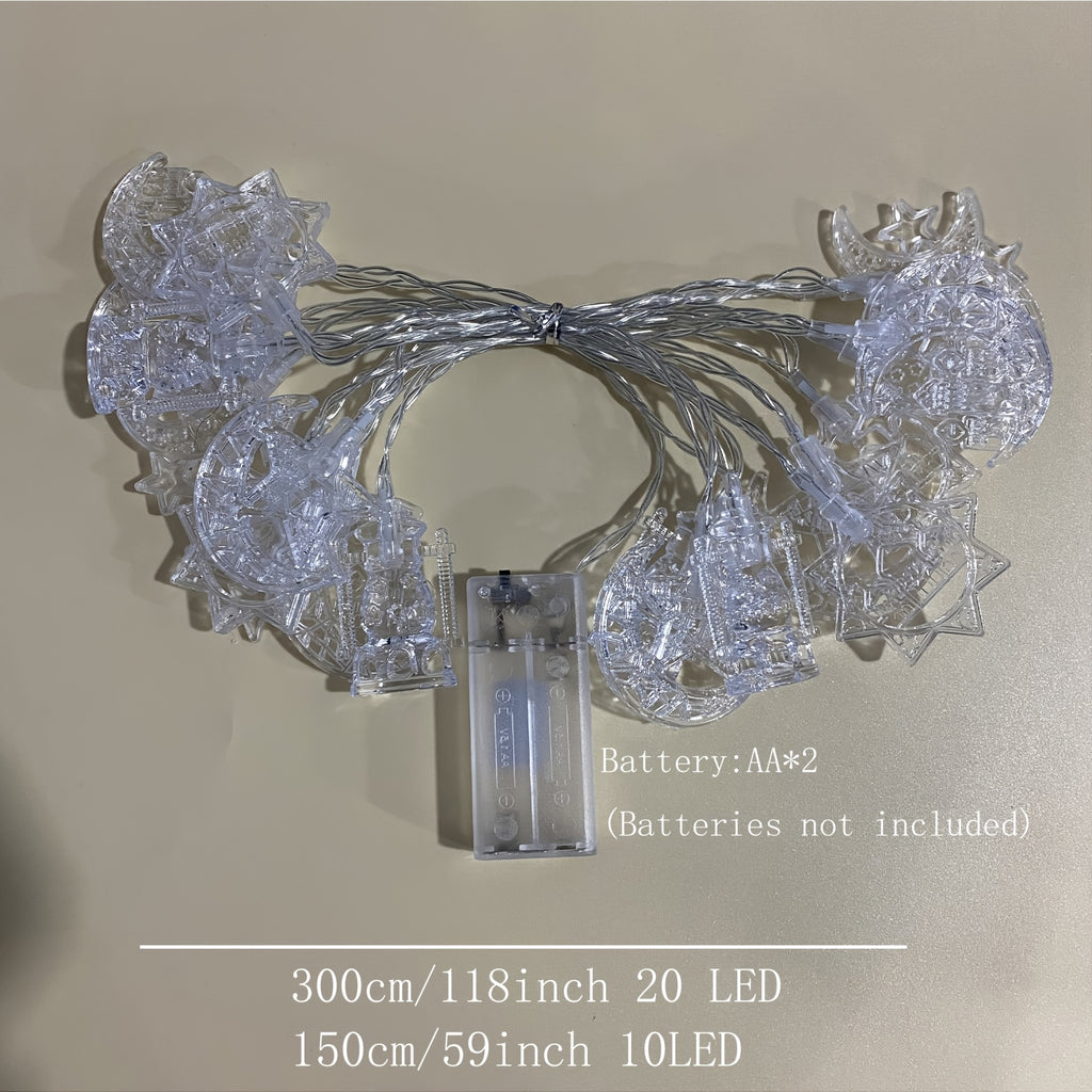 1入 月亮星星 煉油城堡燈串 | 78.74英吋/118.11英吋, 10/20 LED, Ramadan 節日裝飾, 臥室燈, 智慧型, Ramadan Kareem, Eid Mubarak, 適用於居家裝飾 (不含電池)