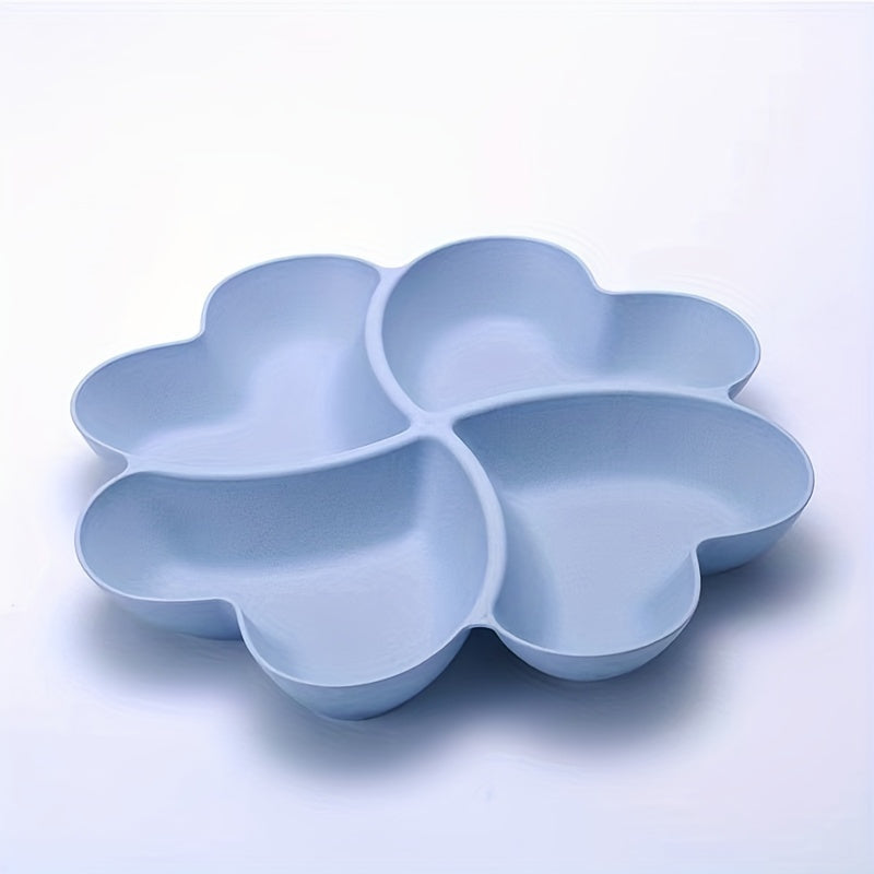 Heart-Shaped Divided Fruit Bowl, Reusable Tray for Nuts, Candy, Snacks & Desserts, 4 Compartments, Made of Durable Food-Safe Plastic, Elegant Serving Plate for Home, Parties, Weddings & Cafés