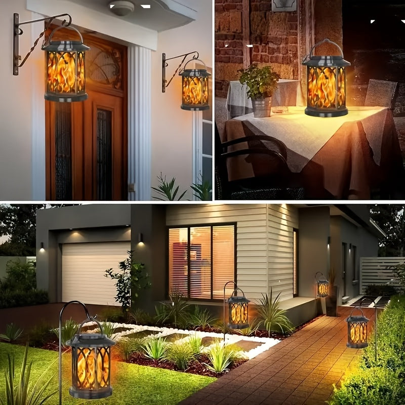 2/4/6-Pack Vintage Design Solar Hanging Lantern with Flickering Flame - Solar Lantern, Plastic Material, Solar Charging, Outdoor Solar Lantern Suitable for Garden Courtyard Autumn Holiday Decoration IP65