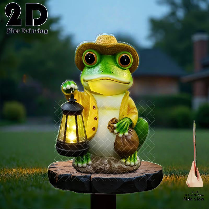 2D Flat 1 Piece Frog Holding Glow Light Garden Decoration Ground Insert, Outdoor Courtyard Garden Lawn Decorative Ornament, Garden and Flower Bed Decorative Stake, Perfect for Courtyard, Lawn, Bonsai - Festival Decoration