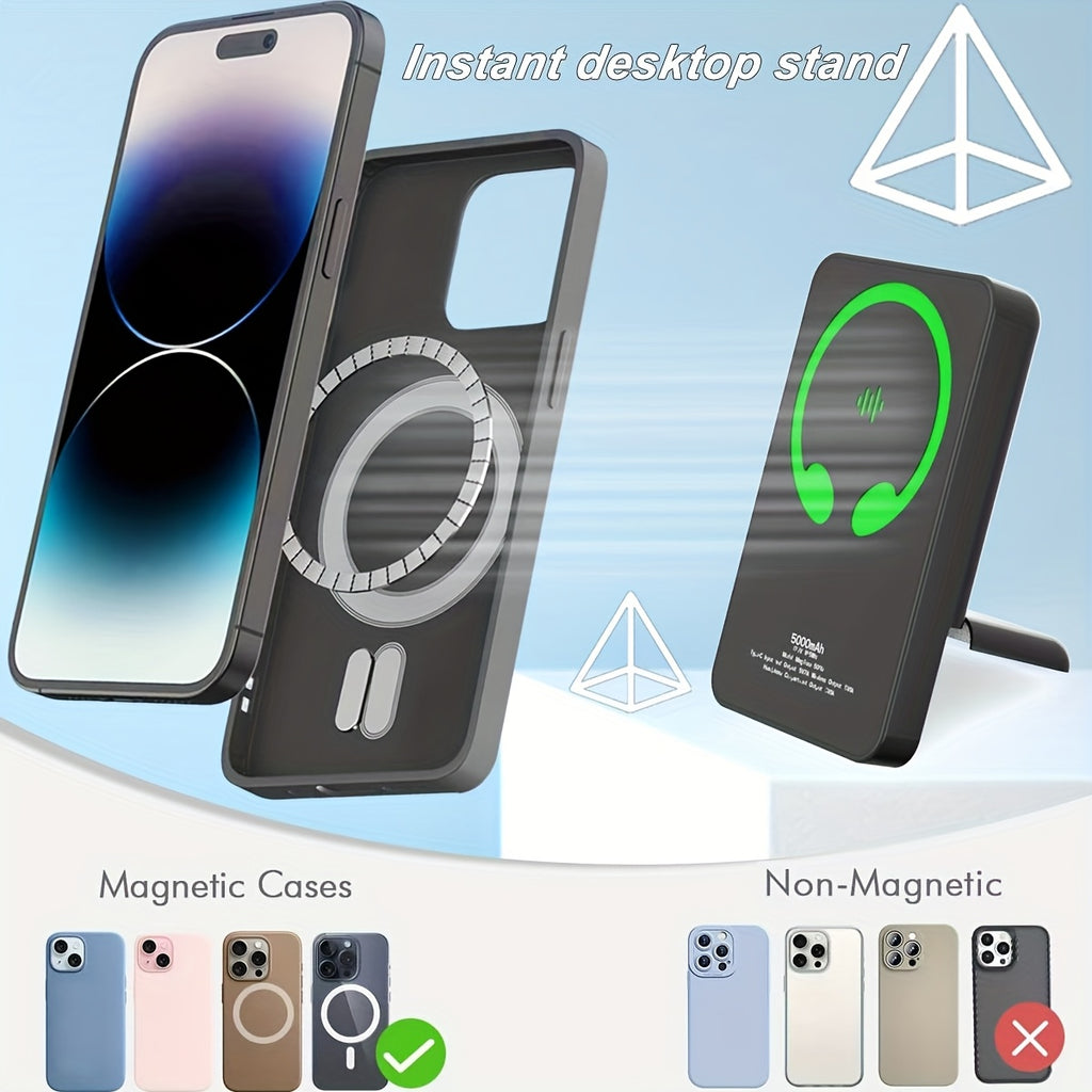 2-In-1 Magnetic Portable Charger And Earbuds: A 5000Mah Wireless Power Bank with Built-In True Wireless Stereo Earphones, Mag-Safe Battery Pack for Iphone 17, 16, 15/14/13/12, Compatible with Galaxy S6-S24 And Android Devices