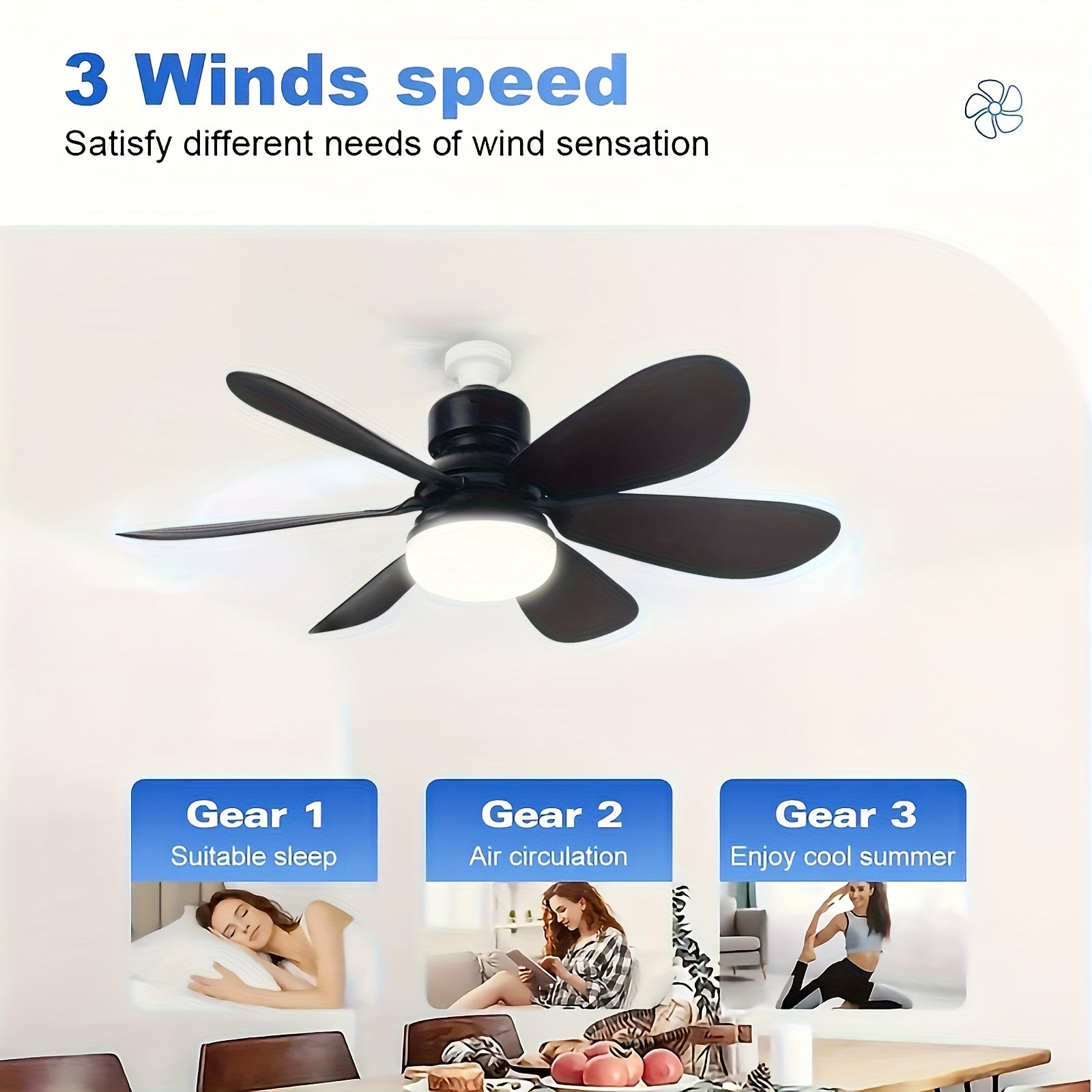 XBATE Smart Ceiling Fan Light, Smart Display & Remote Control, Hardwired 6-Blade Low Profile Fan, 3-Speed Quiet Motor, 3 Color Dimmable LED Light, E27/E26 Base Flush Mount for Bedroom Kitchen Study