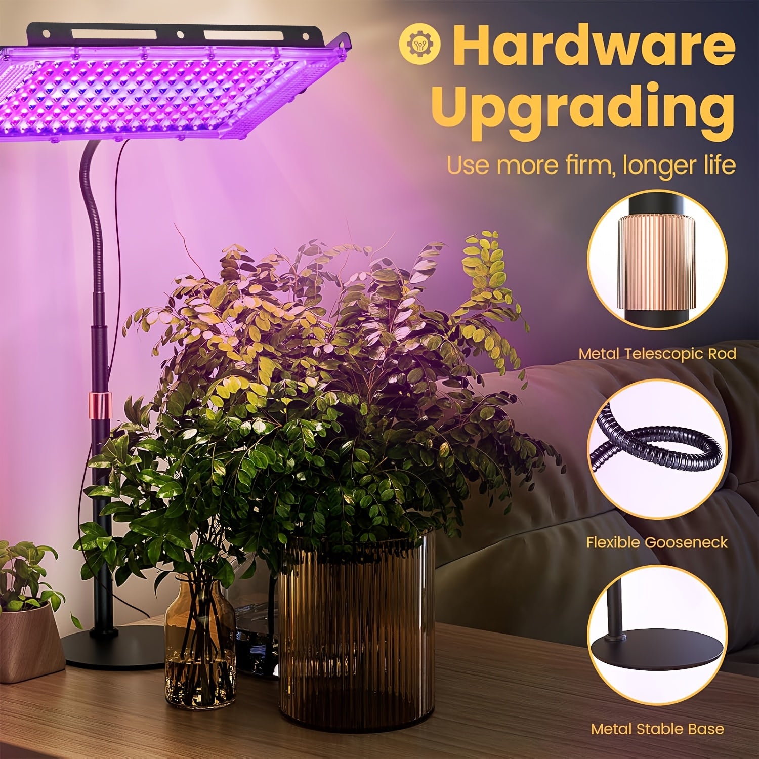 Desktop Indoor Plant Grow Light, 144 LED Full Spectrum Grow Lamp, Large Size Adjustable Height Flexible Gooseneck Plant Light