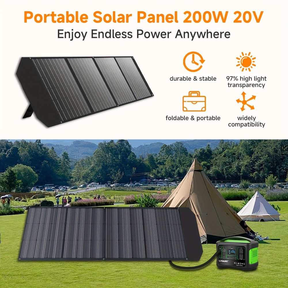 LVYUAN行動式單晶120W/200W 36V太陽能板，超輕摺疊型MC4聯結器電源站用太陽能充電器套件，適用於戶外露營RV離網系統