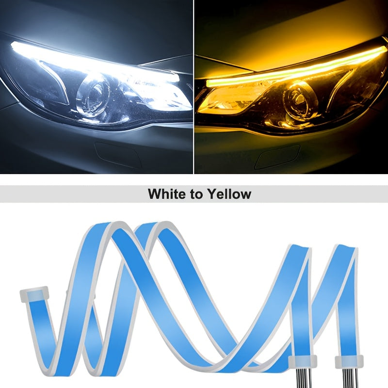 2pcs 12V LED 灯条 - 可变形汽车白色和黄色流光灯，用于指示灯和环境照明，不需要电池，≤36V 运行，非常适合汽车和房间装饰，指示灯|现代汽车照明|LED 灯条