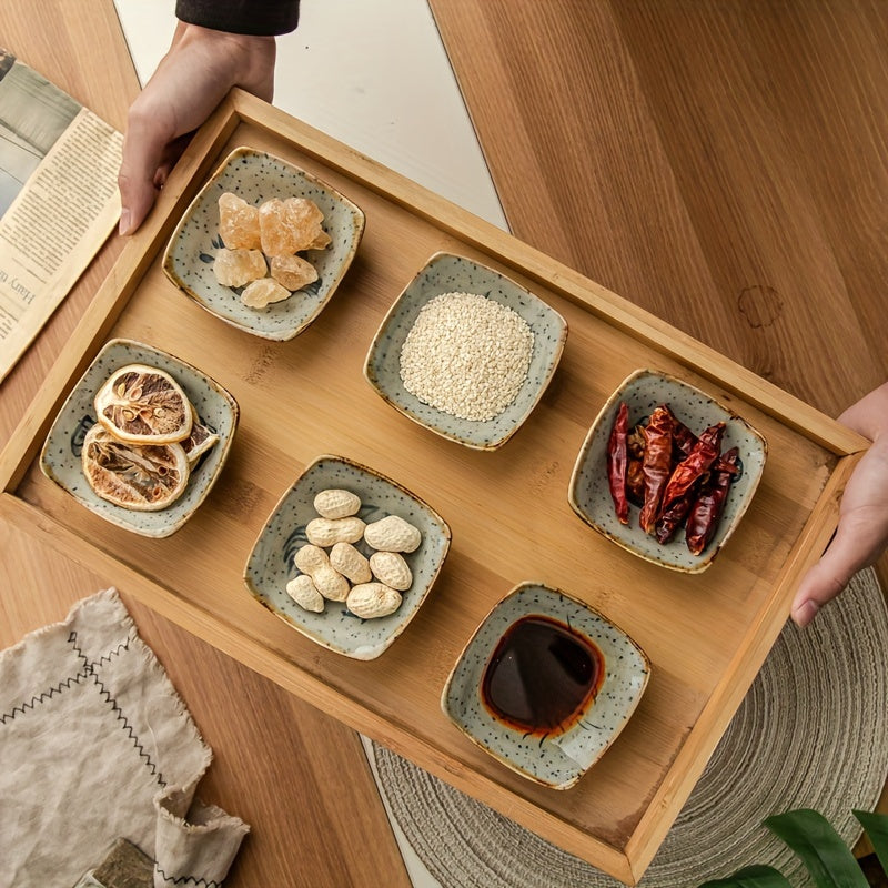 6pcs Cartoon Archaistic Square Ceramic Sauce Dish, Dip Dish, Soy Sauce Dish, Sushi Dish