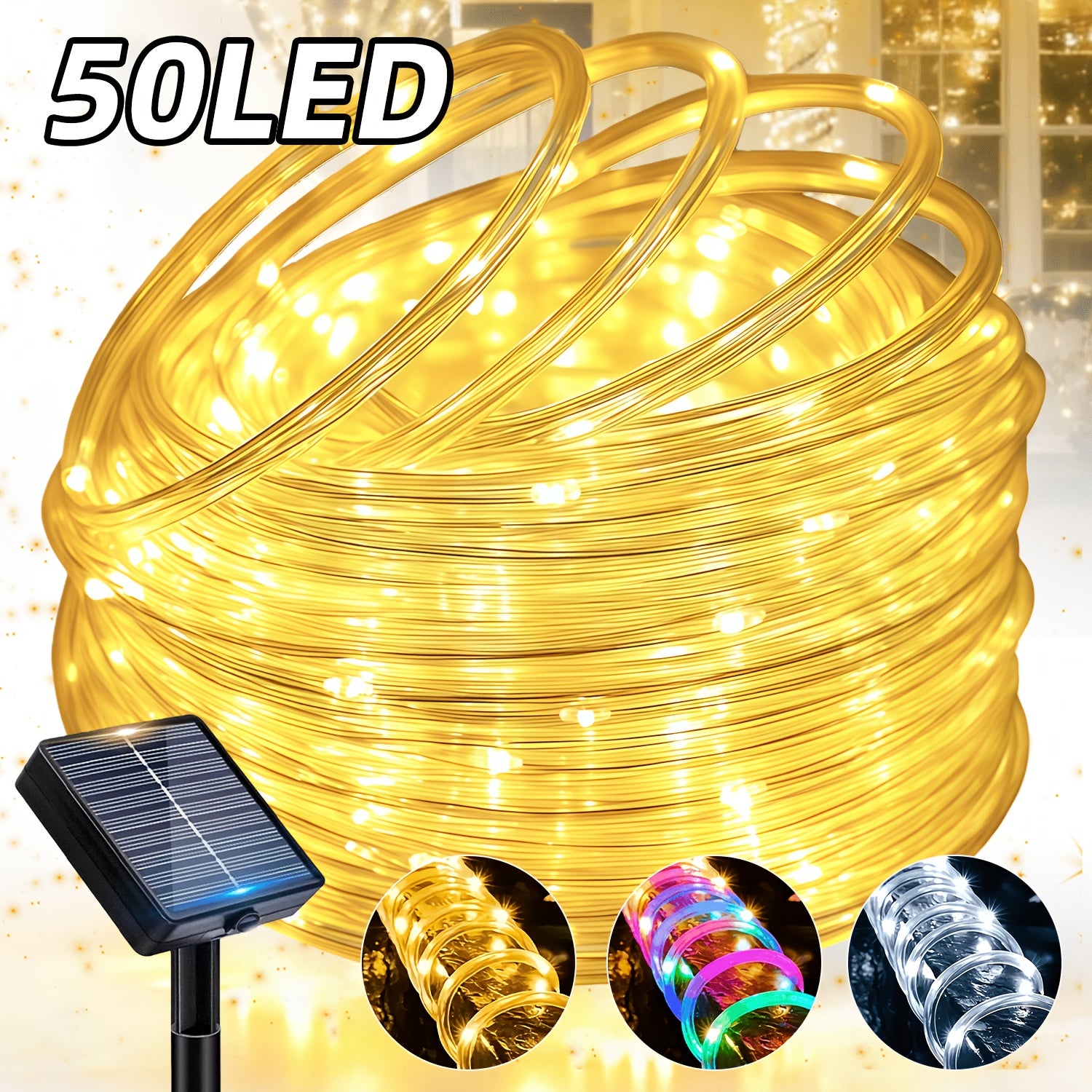 Solar garden tube light, outdoor decorative smart light string, 12 flashing modes fairy light, light-sensing on/off, PVC material, suitable for courtyards, fences, patios, camping, parties, holiday decorations - warm white / white / multicolor