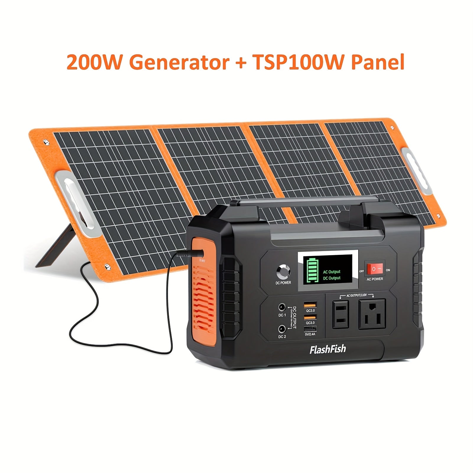 Flashfish 便攜式電源站鋰電池組，120W/150W/200W 便攜式太陽能發電機站，60W/100W 太陽能板可選，151Wh 鋰電池備用電源，具備 110V AC USB DC 輸出，適用於家庭緊急情況、戶外露營、露營車、釣魚