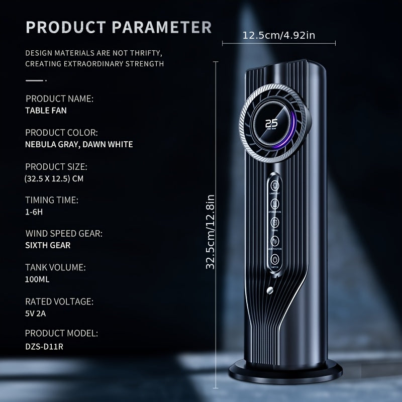 Feel Rapid Cooling in 3 Seconds! 6-Speed USB Portable Air Conditioner Humidifier Fan, Quiet Efficient Operation with 6-Hour Timer, Perfect for Home and Office Use