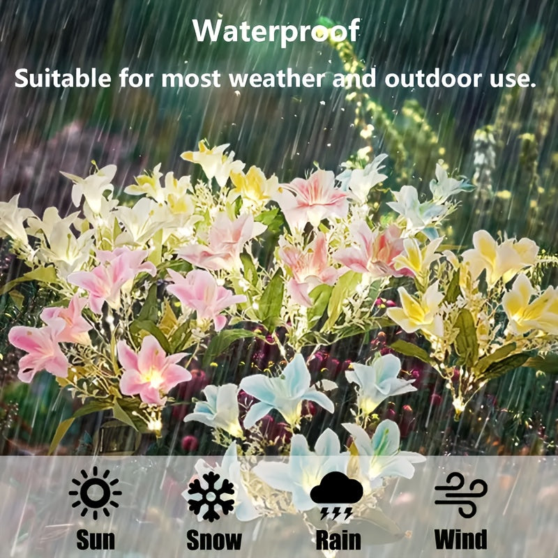 4PCS Solar 7-Head Lily Light LED Warm Light Outdoor Artificial Flower Decoration Garden Courtyard Path Lawn Ground Insert Light Solar Garden Light Birthday Party Valentine's Day Gift