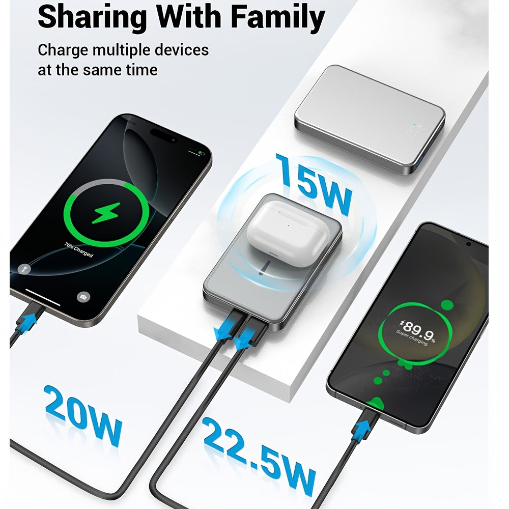 磁吸無線充電寶 10000毫安超薄快充移動電源 帶LED顯示屏 適用於iPhone 17/16系列及其他Qi相容手機