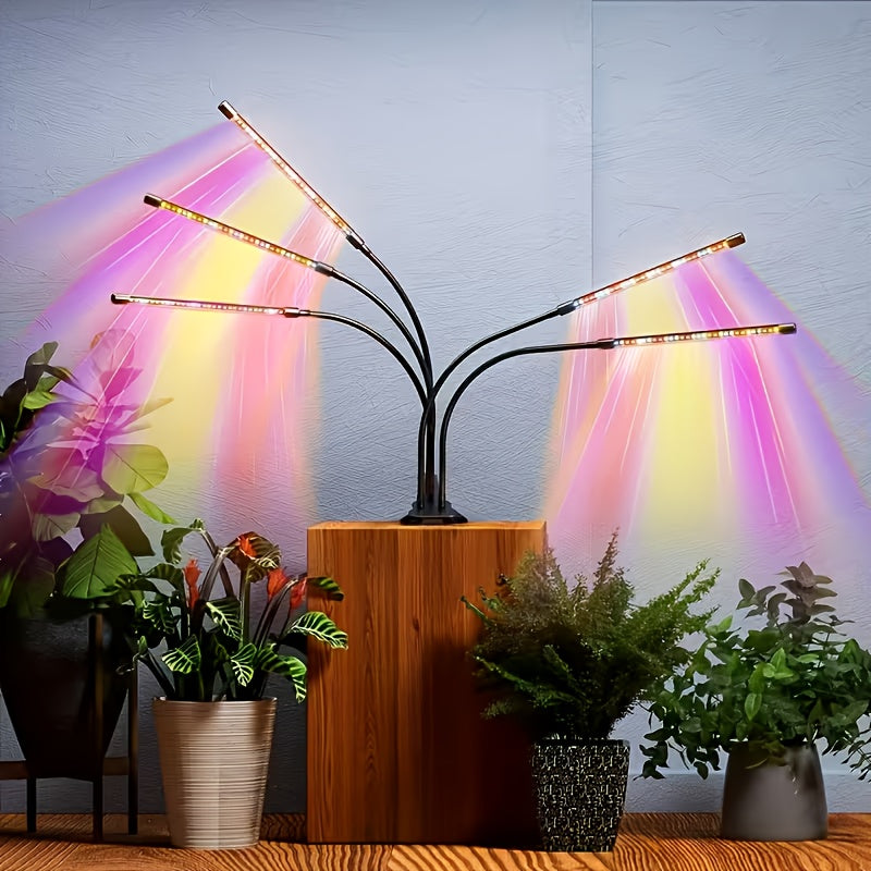 New 60W 1/5-Head Plant Grow Light, 3 Color Modes, 120 LED Beads, Specially Designed for Indoor Plant Cultivation, Foldable, USB Rechargeable, with Adjustable Brightness and Timing Function