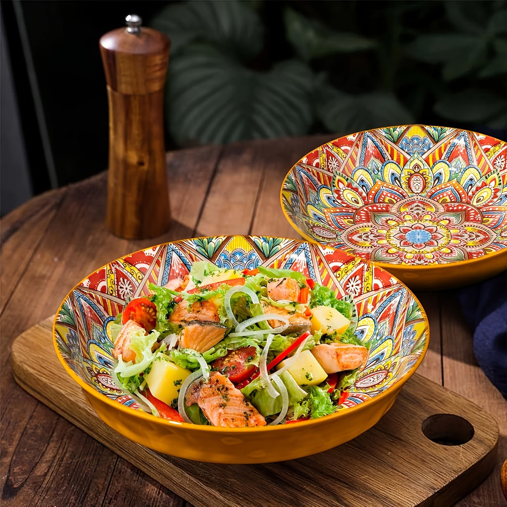 1-Piece Bohemian Floral Theme Ceramic Dinner Plate – 8-Inch Round Decorative All-Season Tableware, Perfect for Steak, Pasta, Breakfast – Microwave Safe Ceramic Dishware – Great for Christmas Gifts, Restaurant & Home Use