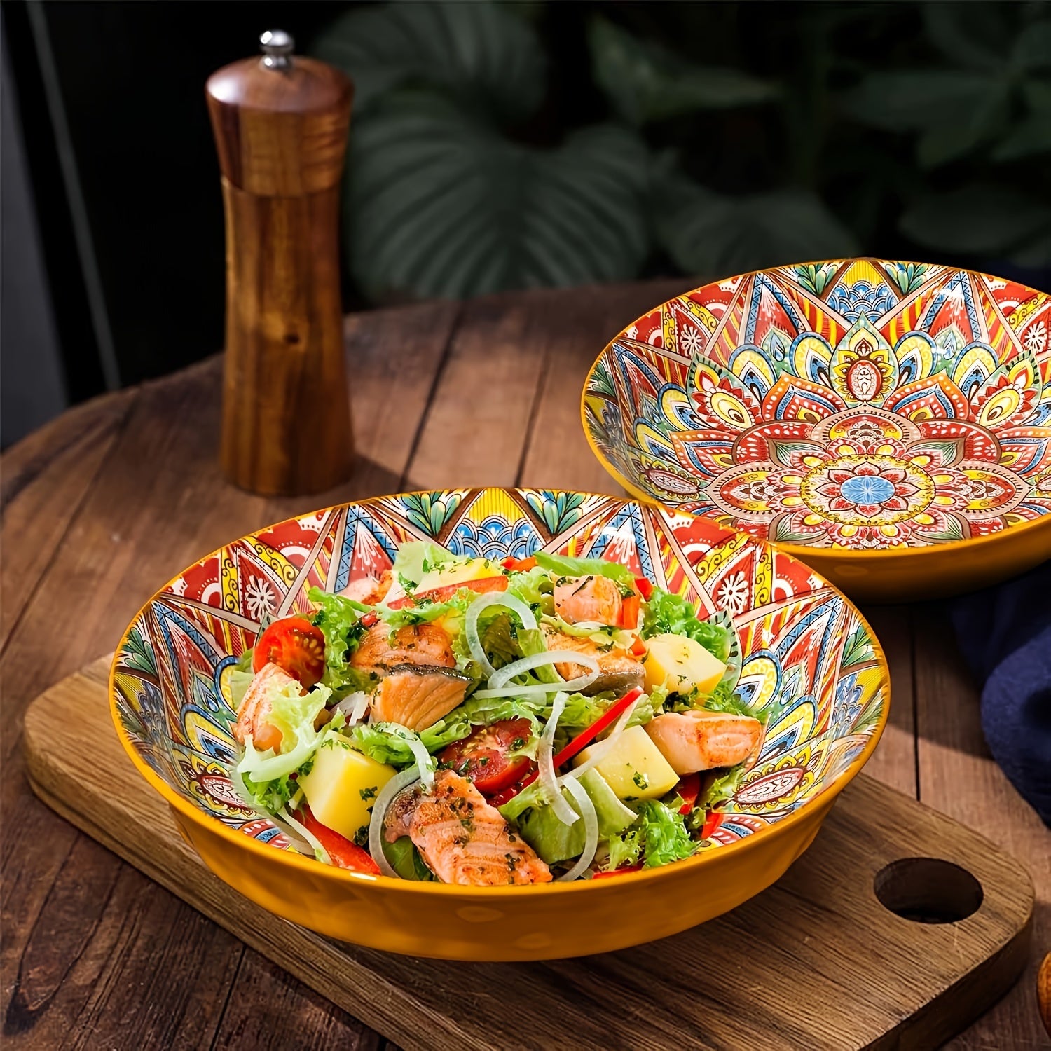 1-Piece Bohemian Floral Theme Ceramic Dinner Plate – 8-Inch Round Decorative All-Season Tableware, Perfect for Steak, Pasta, Breakfast – Microwave Safe Ceramic Dishware – Great for Christmas Gifts, Restaurant & Home Use