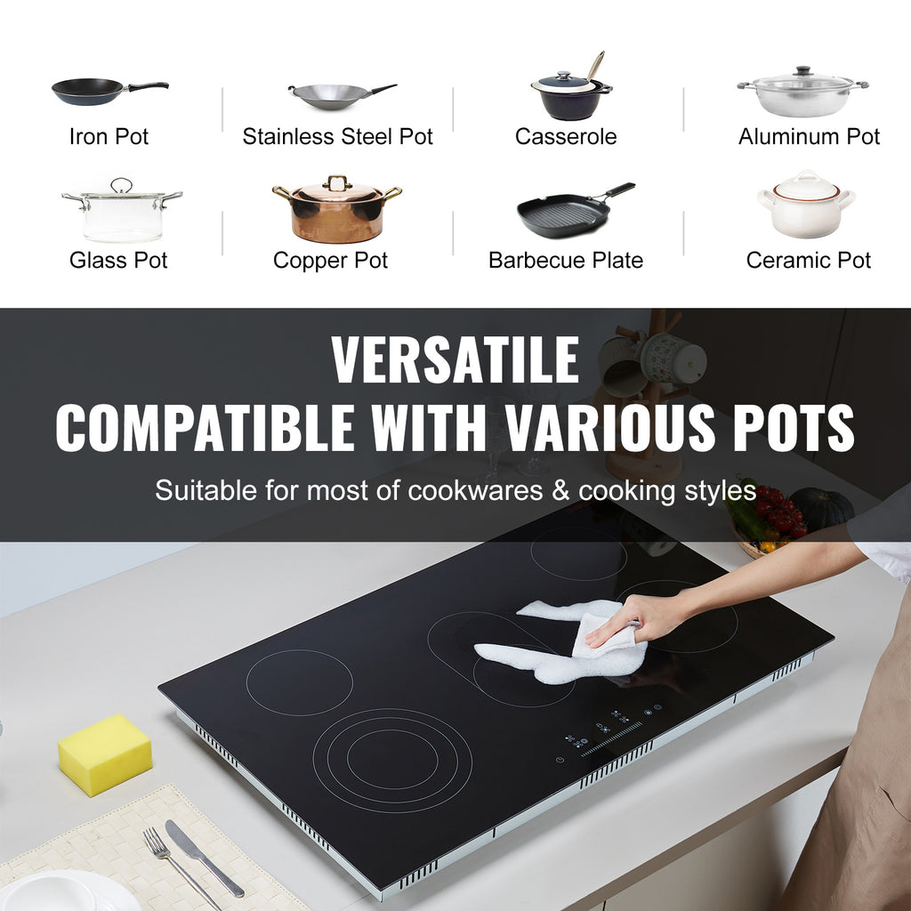 VEVOR Built-In Electric Radiant Ceramic Cooktop, 5 Burners, 35.4 x 20.5 Inches