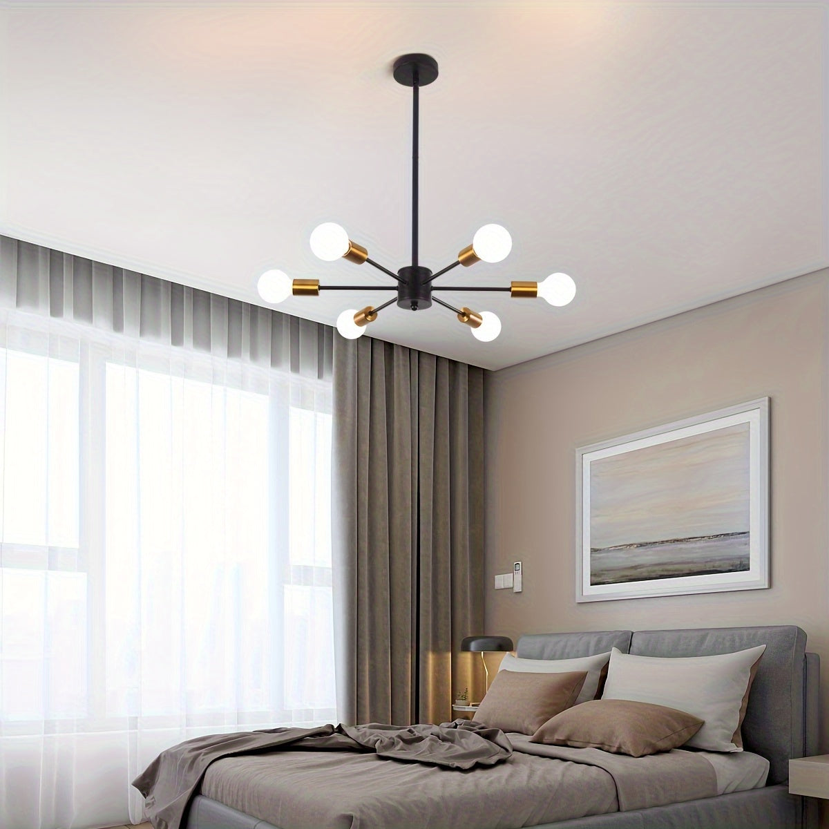 Enncll 10-Light Semi-Flush Mount Ceiling Light, Mid-Century Style, Black Ceiling Light, Modern Pendant Kitchen Light, Ceiling Light & Dining Room Light, Suitable for Bedroom, Entryway, Hallway, Living Room Modern Light