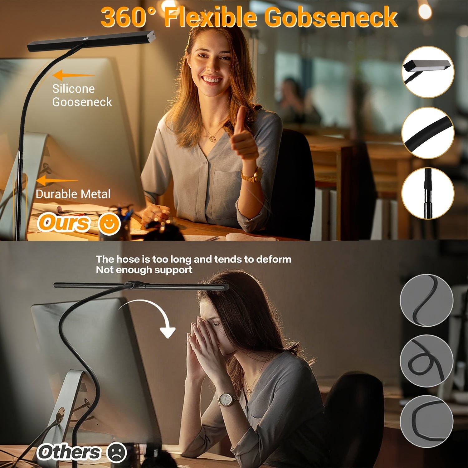 USB anti-glare desk lamp, with 3 color temperature modes, beneficial for eye health, no screen reflection, adjustable brightness, creating a comfortable office environment for you. Suitable for home office areas. Black
