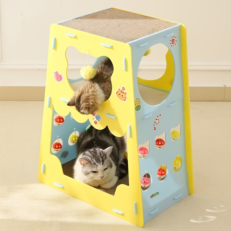 三层猫窝猫别墅，猫咪解闷玩耍磨爪一体，猫房子铃铛球猫咪玩具