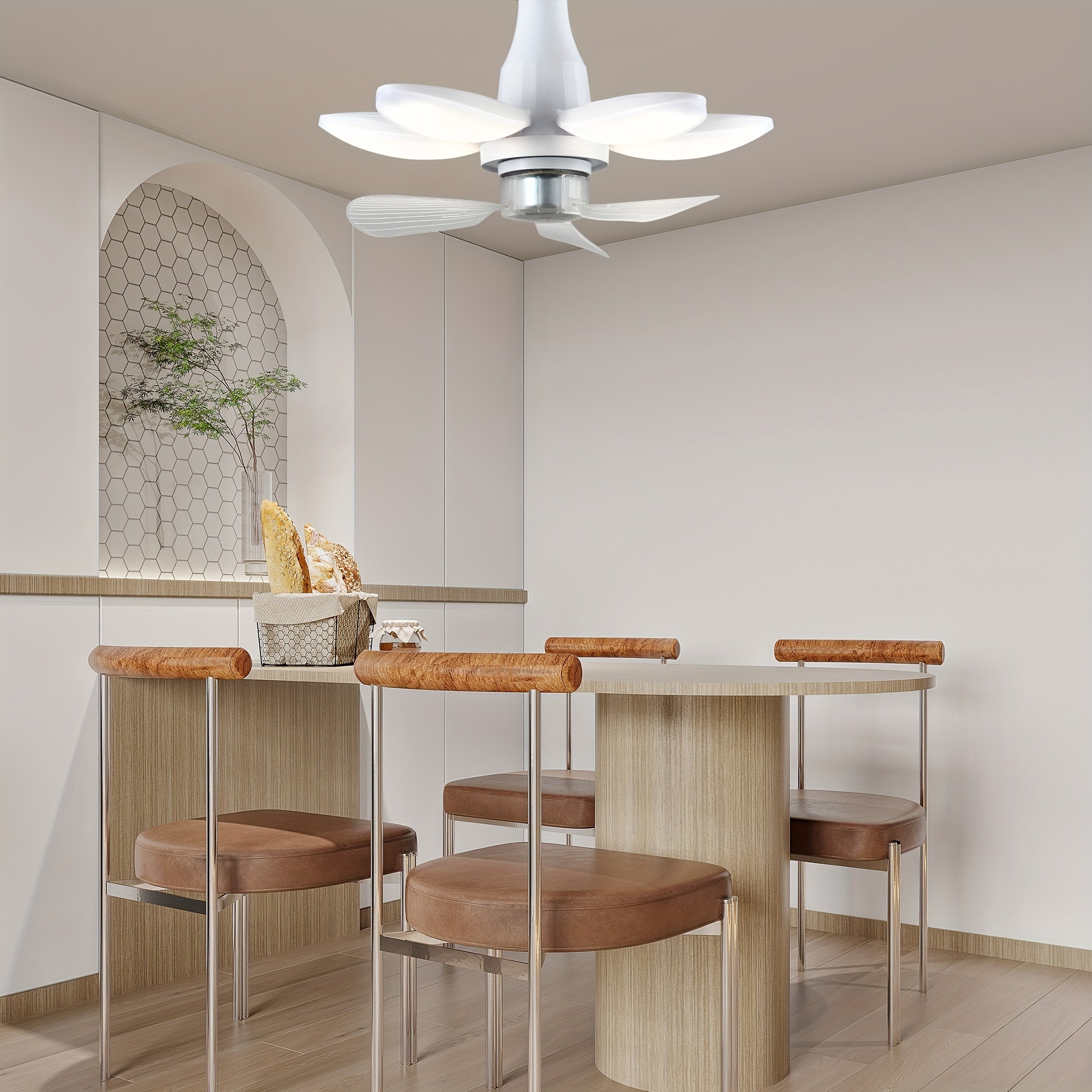 Wall Mounted Fan Light, Foldable Ceiling Fan with Light and Remote, Dimmable 4-Speed Silent Fan, Easy Install LED Bulb Ceiling Fan Replacement, 3000K-6500K Indoor Outdoor Use