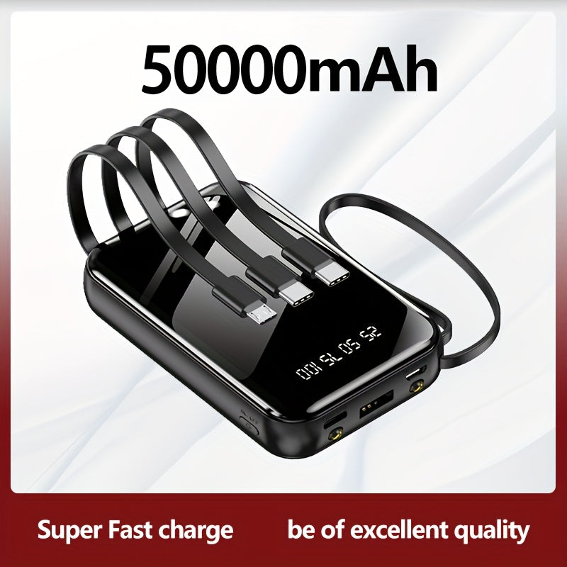50,000mAh 大容量行動電源，小巧易攜帶，支援 PD20W 快速充電，內含各式數據線、手電筒、LED 燈和掛繩，非常適合戶外緊急電源、備用電池組
