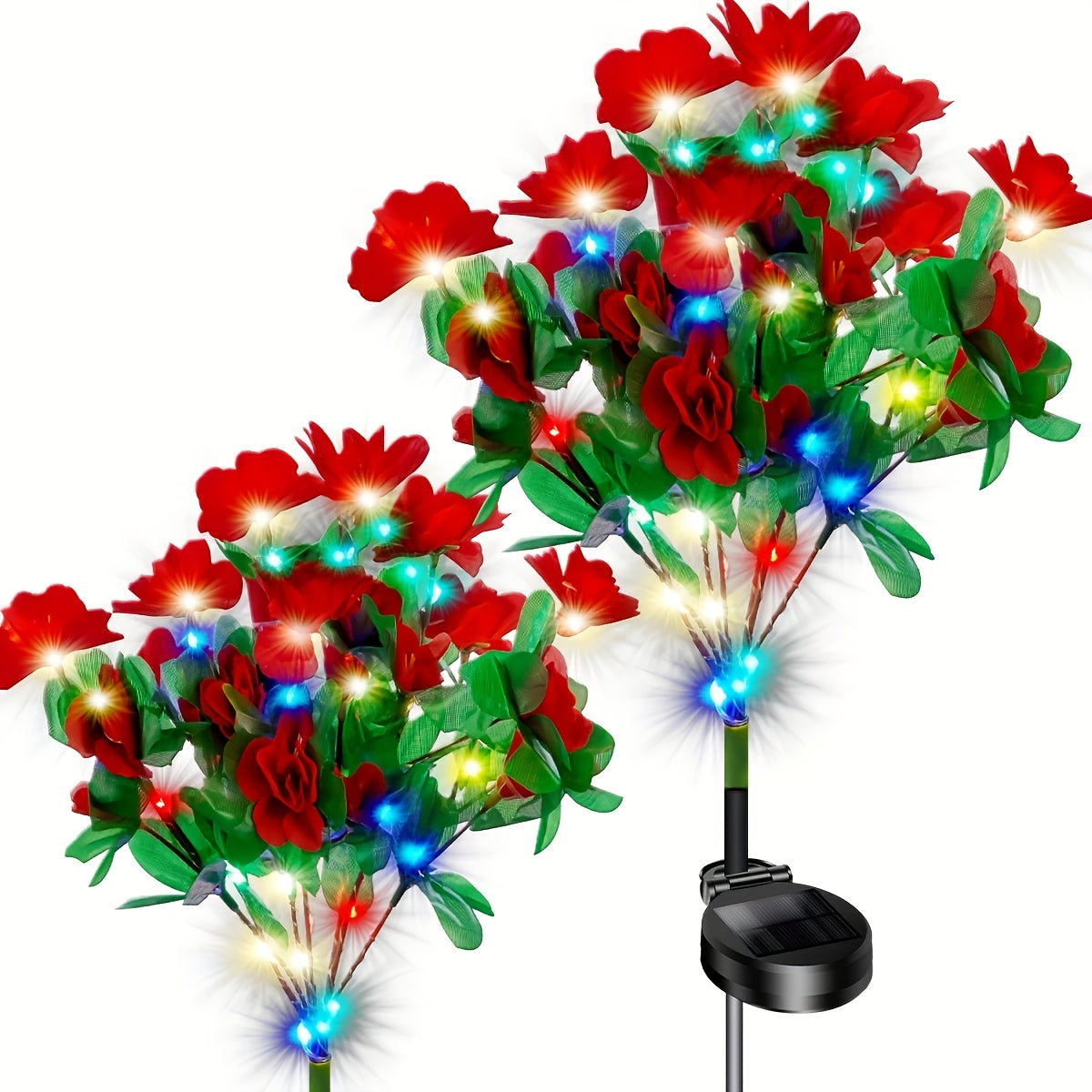 Garden 2-Pack LED Solar Flower Light, Latest Upgraded Flower Light with Larger, More Realistic Azalea Flowers, Waterproof IP65, Solar Outdoor Light, Suitable for Courtyard, Lawn, Pathway, Walkway Decoration