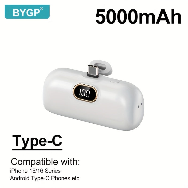 BYGP 5000Mah Portable Power Bank, a Compact Emergency Charging Solution, USB Backup Battery for Mobile Phones Featuring an LED Digital Display And Type-C Compatibility, Ideal for Iphones, Perfect As a Gift