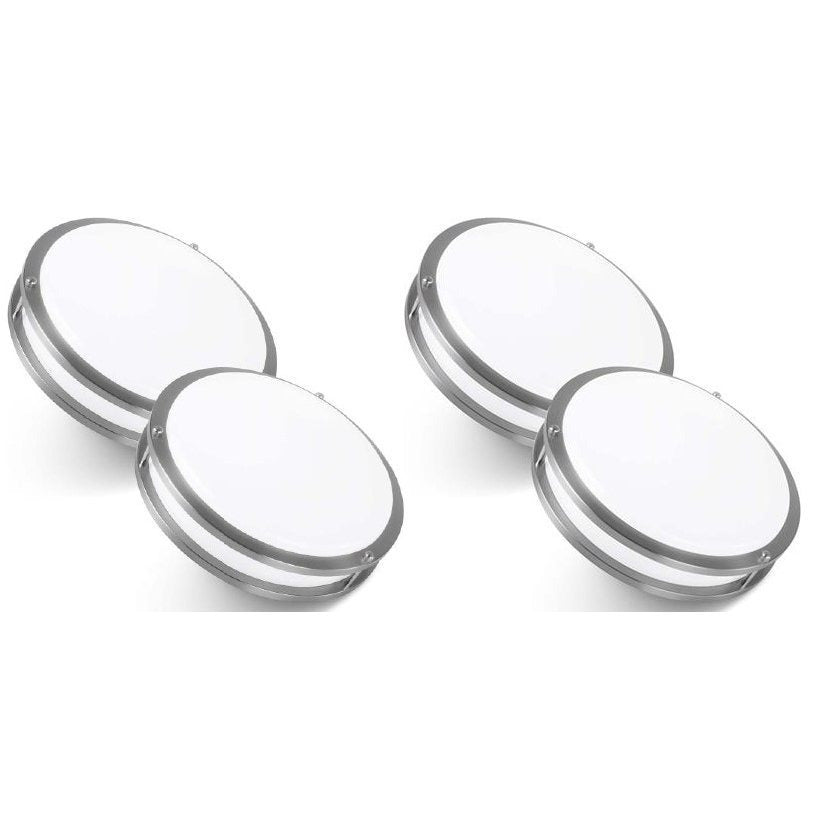 12-Inch Dual Ring Dimmable LED Ceiling Light, 15W (Equivalent to 95W), 1050 Lumens, 3000K Warm White Light, Silver Finish Steel, Commercial or Residential Use, 2/4-Pack