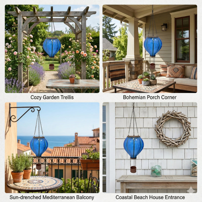 2pcs Hot Air Balloon Solar Light, Creative Flame Effect Hanging Lantern, Suitable for Garden, Courtyard, Porch, Lawn, Festival Celebration, Party, Camping Decoration, Outdoor Ambient Lighting