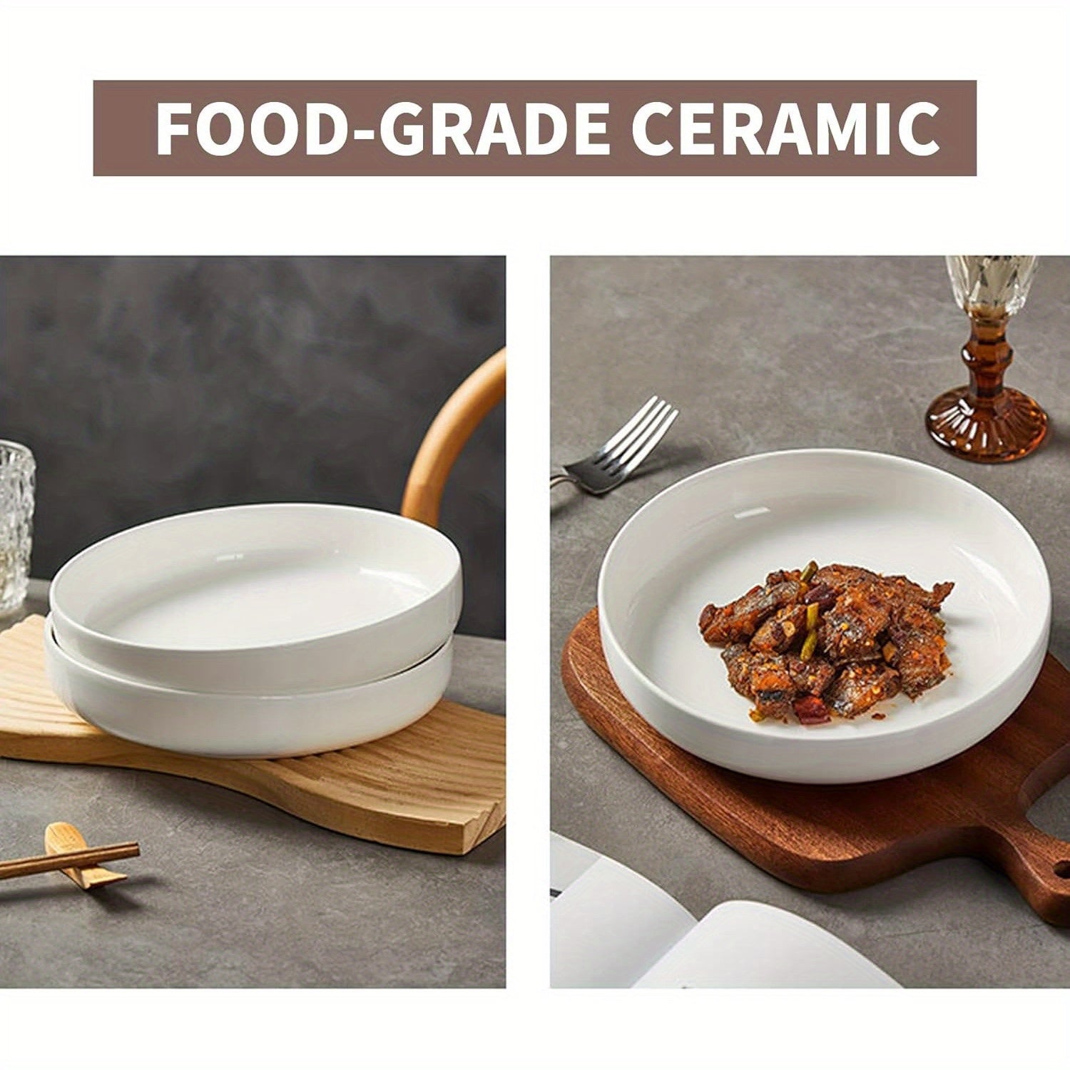 Pasta Bowl, Bowl Plate, Low Bowl, Plate Bowl, Ceramic Large Shallow Bowl, Microwave & Dishwasher Safe, Perfect for Soup