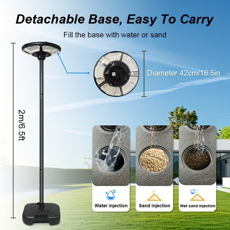 1PCS 370LED Solar Courtyard Light Set, Portable Camping Light with Water Tank, Light Pole, Courtyard Light Head, 78-Inch Tall Pole, Remote Control Path Light, Long-Lasting Dusk-to-Dawn Outdoor Light, Motion Sensor Integrated Street Light