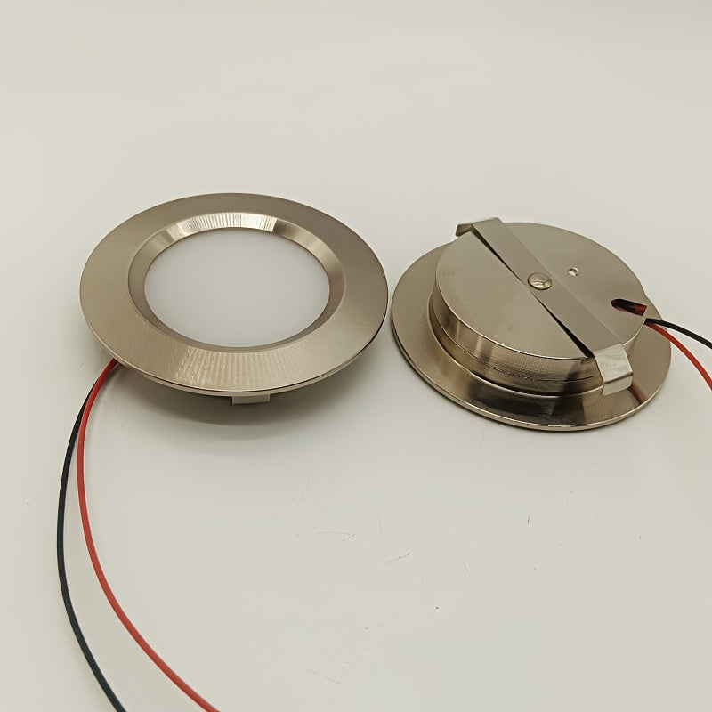 Recessed LED round downlight spotlight, metal aluminum housing, DC12V 24V, diameter 68mm*14mm, cutout 55mm, nickel color, 3W 5W LED cabinet light, for garage, bathroom, sauna lighting, shopping mall, restaurant, bedroom, corridor