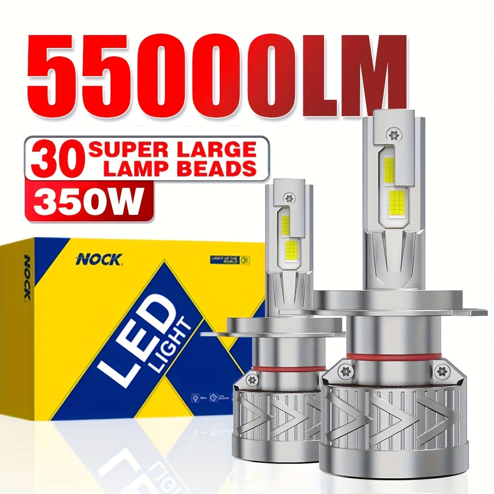 2 Super Bright LED Car Headlight Bulbs, Compatible with H8 H1-D013 H4/H7/9005/H4/9003/HB2/H11/H18/H16, 55000 Lumens 350W 1000% Brightness, Aluminum Housing, 12V
