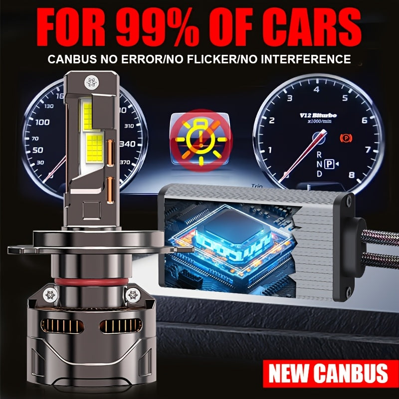2-Pack 59800 Lumens LED Car Headlights High Power 360W High/Low Beam 7500K LED Bulbs H1 H4 H7 H11 9005 9006 9012 12V/24V 360° Beam Angle 950% Brightness Increase Fits Most Car Models No Battery Included QY029