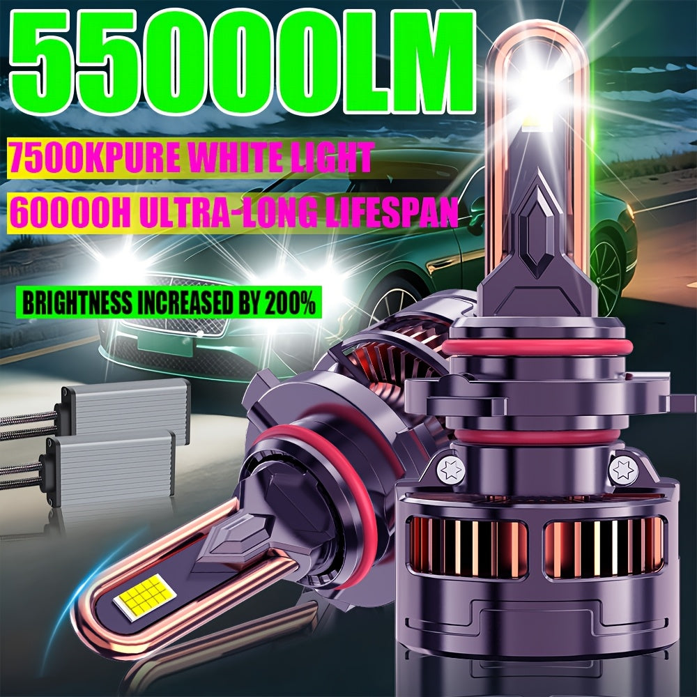 2PCS LED Car Headlights, Compatible with H11/H7/H4/H1, 9005/9006/9012 - 55000LM, 7500K Cool White Light, 300W Power, Easy Plug-and-Play Installation, Fits Most Vehicles, 5-Minute Installation, No Battery Needed