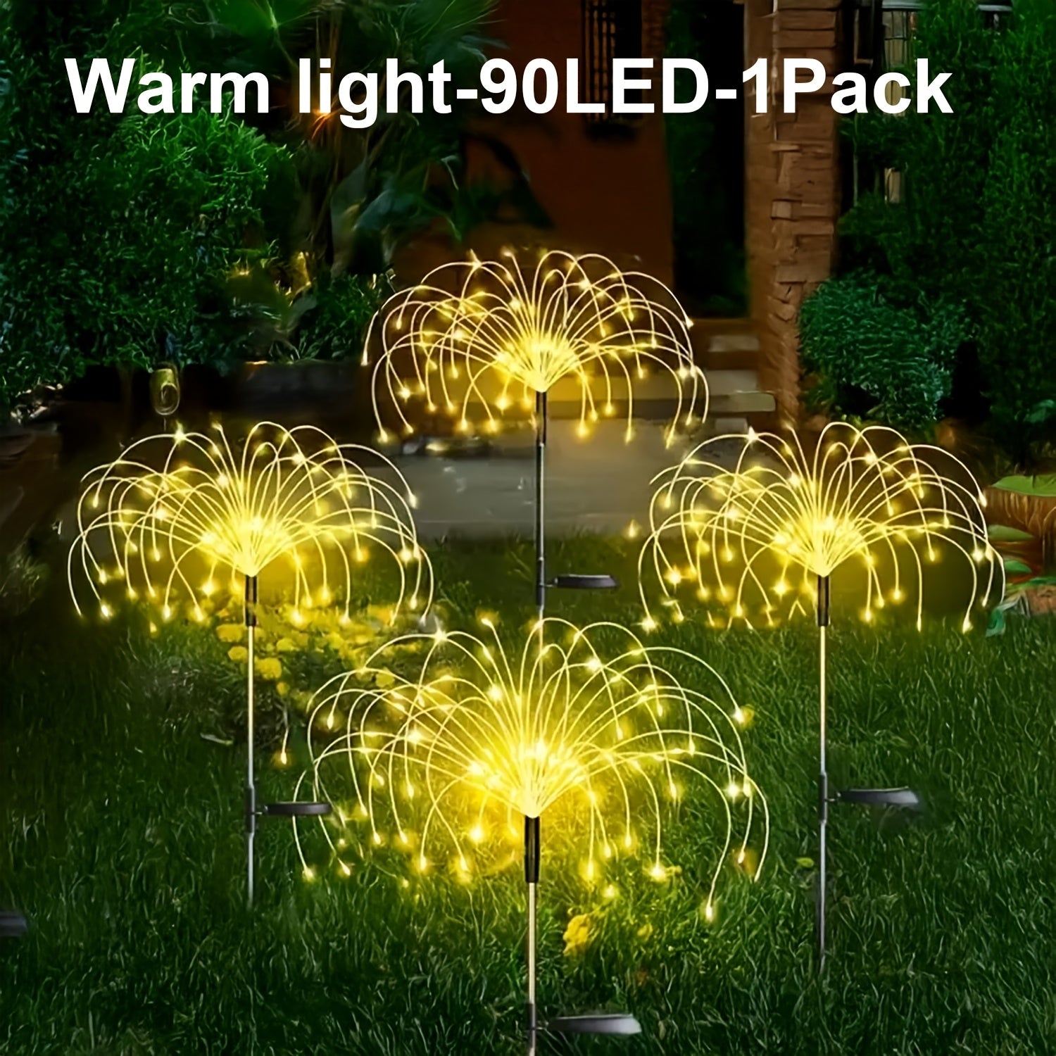 6包装-480LED，4包装320/240LED，1包装-90LED户外太阳能烟花灯，户外草坪灯，灯条，太阳能花园灯，IP44，8种模式，适用于庭院、露台、小路、露营景观、婚礼派对、复活节花园、情人节礼物