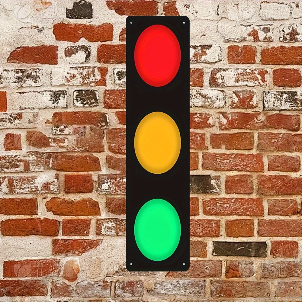 2D Flat Vintage Traffic Light Wall Decor, Red Yellow Green Signal Light, No Wiring Required, Heavy Duty Metal Structure Indoor Outdoor Decoration, Traffic Sign Ornament for Home Office Cafe Party, Halloween Christmas Festival Decor