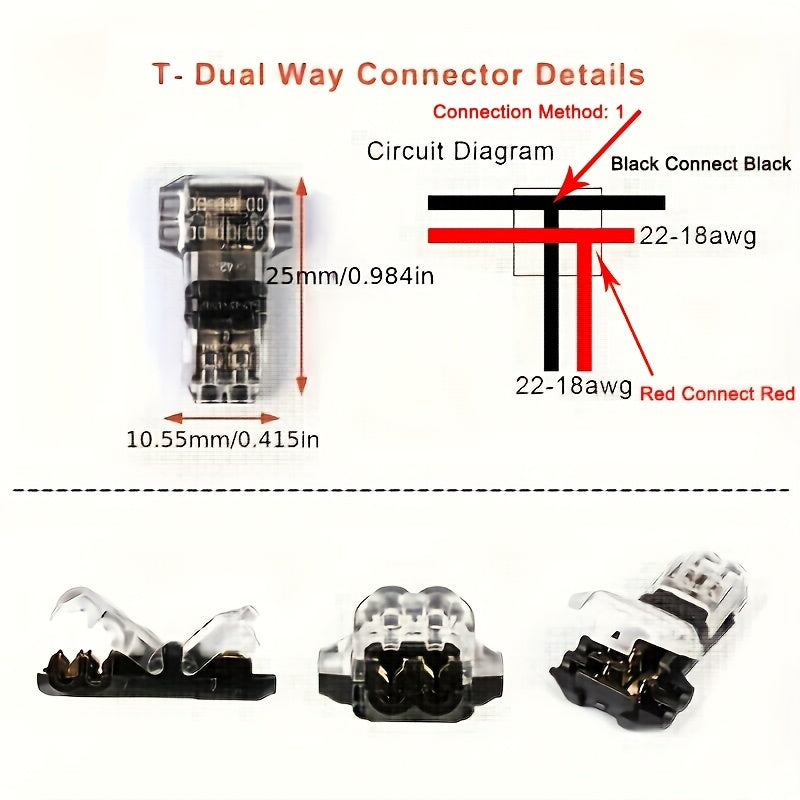 10-PCS Snap-In T2 Wire Connectors, Non-Peeling Quick Terminal Splice Connector, Auto Plug Electrical Accessories