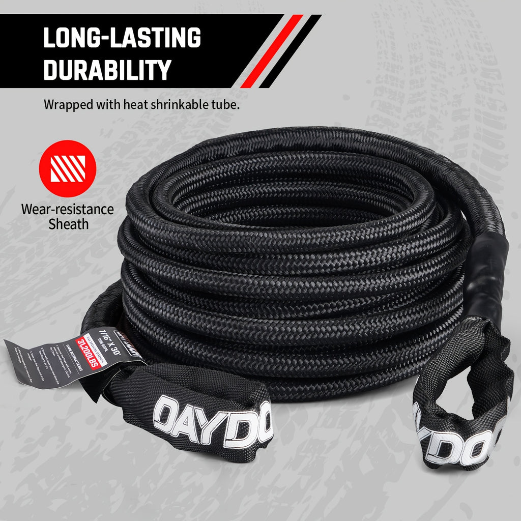 Tow Rope Kit, UHMWPE Synthetic Rope, Extended Recovery Strap, 31,200 lb Capacity, for Off-Road Vehicles 4WD, ATV, UTV, SUV, Includes Soft Shackle